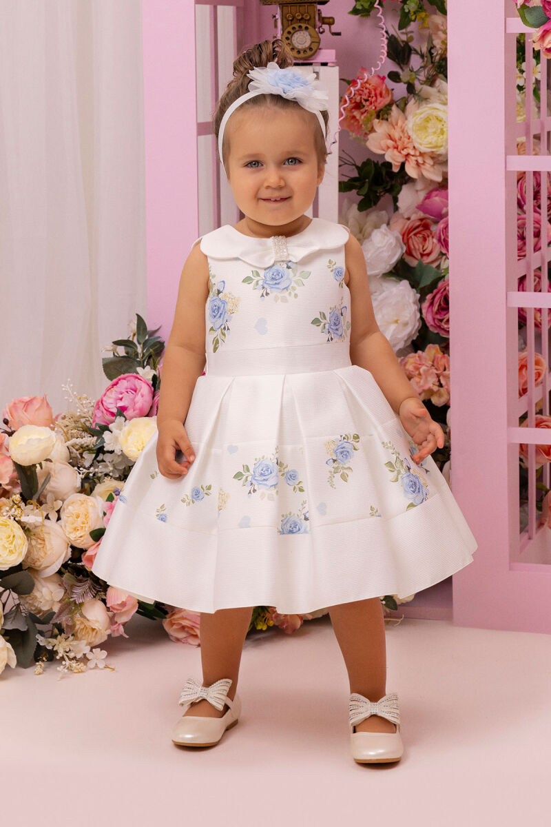 Blue Dress with Floral Jacquard for Girls 6-24 MONTH 34238PR - 1