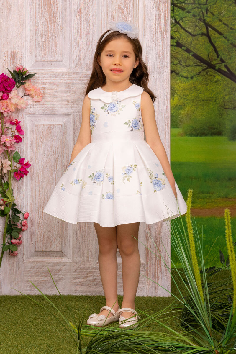 Blue Dress with Floral Jacquard for Girls 6-24 MONTH 34238PR - 2