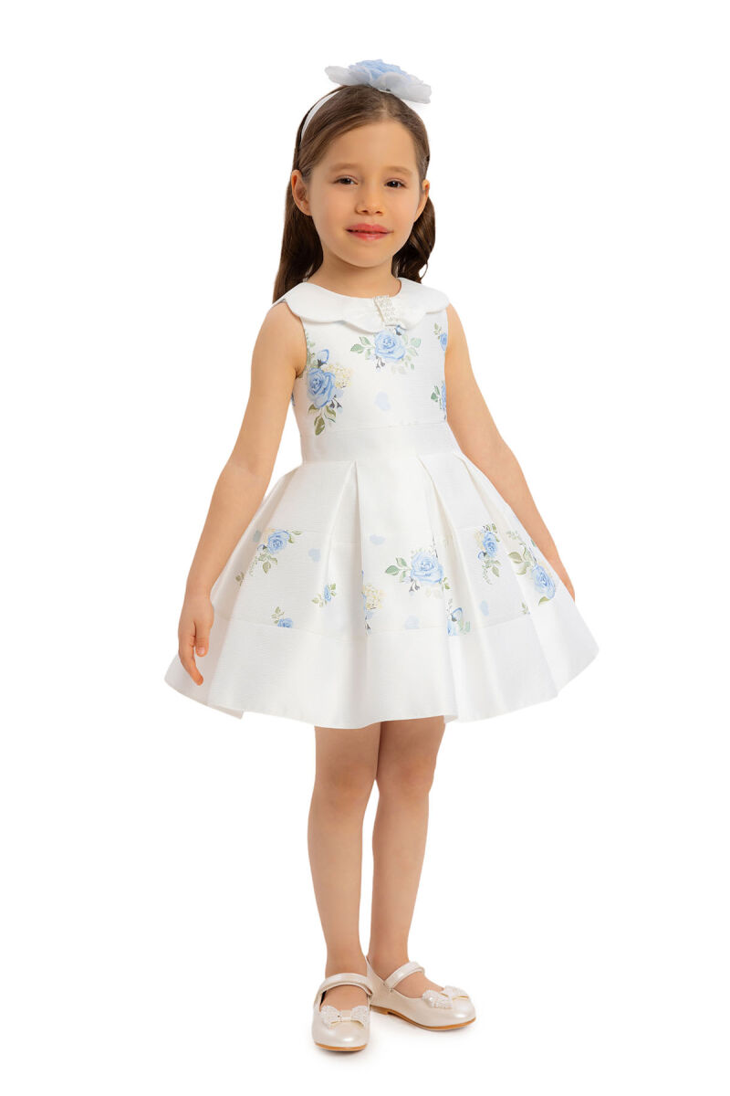 Blue Dress with Floral Jacquard for Girls 6-24 MONTH 34238PR - 4