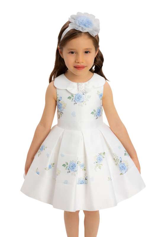 Blue Dress with Floral Jacquard for Girls 6-24 MONTH 34238PR - 5