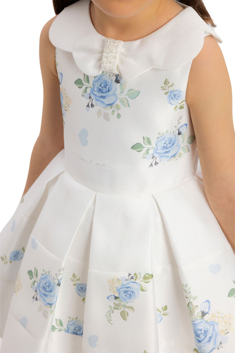 Blue Dress with Floral Jacquard for Girls 6-24 MONTH 34238PR - 6