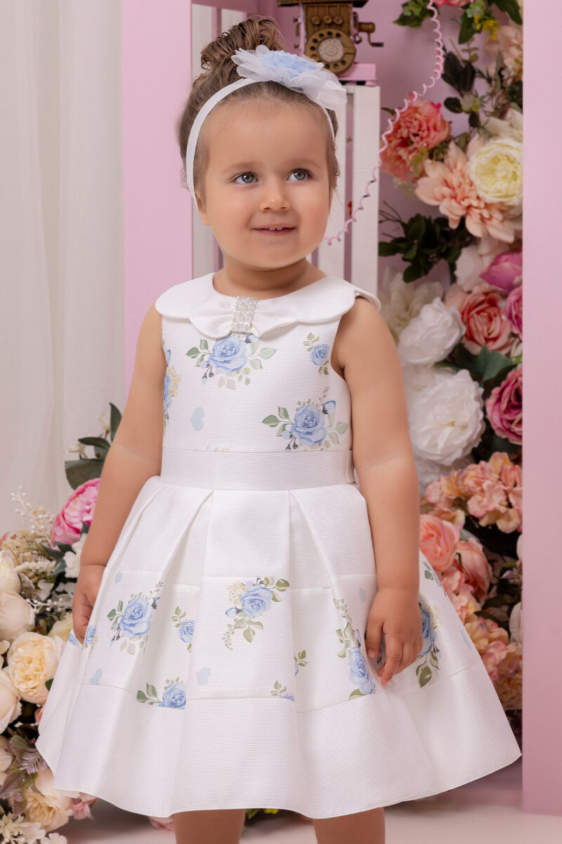 Blue Dress with Floral Jacquard for Girls 6-24 MONTH 34238PR - 8