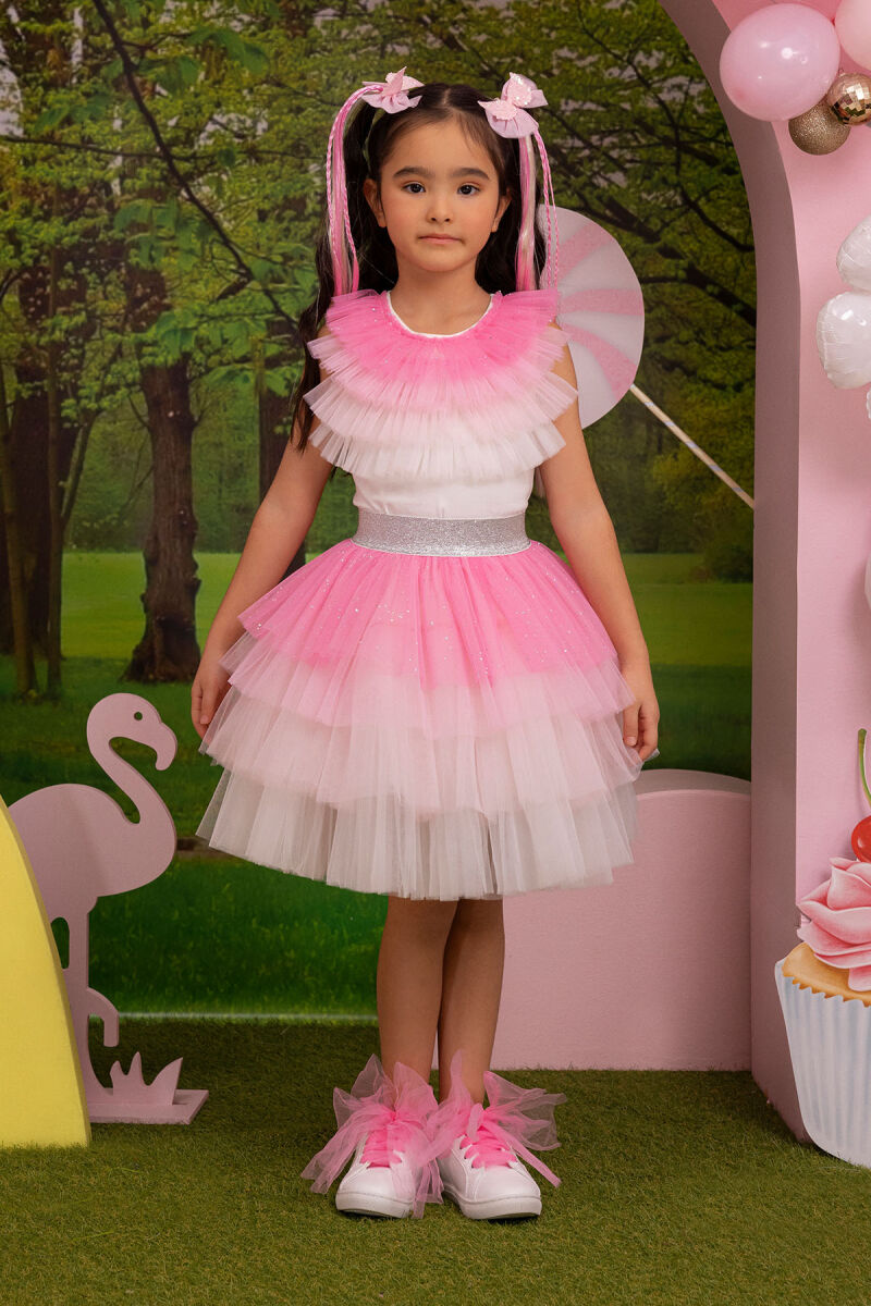 CandyPink Girls Sparkling Tiered Tulle Skirt and Ruffle Top Set 3-7 AGE 34342PR - 1