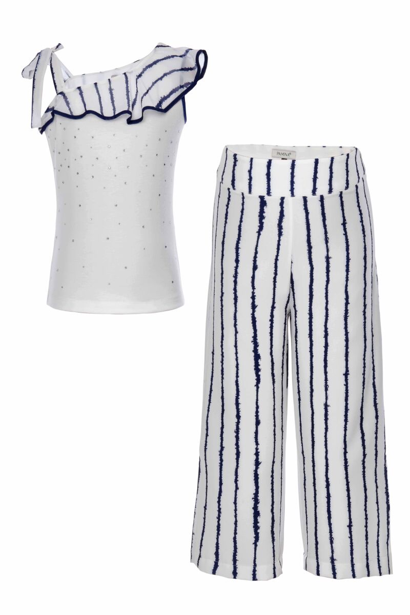 Navy Girl Stripe Printed Suit With Elegant Trousers 6-10 AGE 310903CA - 1