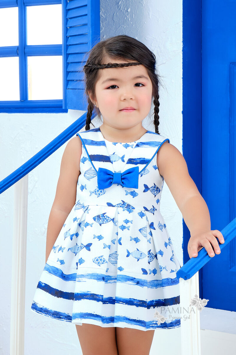 Blue Girl Cute Fish Themed Jacquard Fabric Dress 9-36 MONTH 311006CA - 1