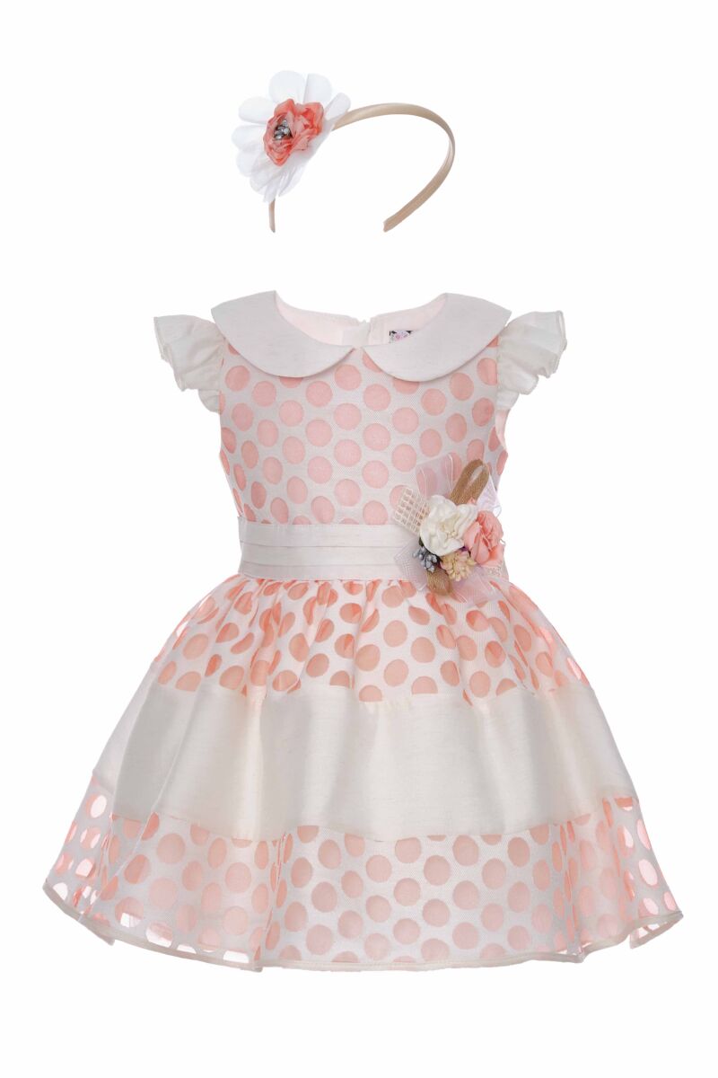 Powder Baby Girl Polka-Dot Organza Fabric Linen Fabric Detailed Dress 9-36 MONTH 31044PR - 1