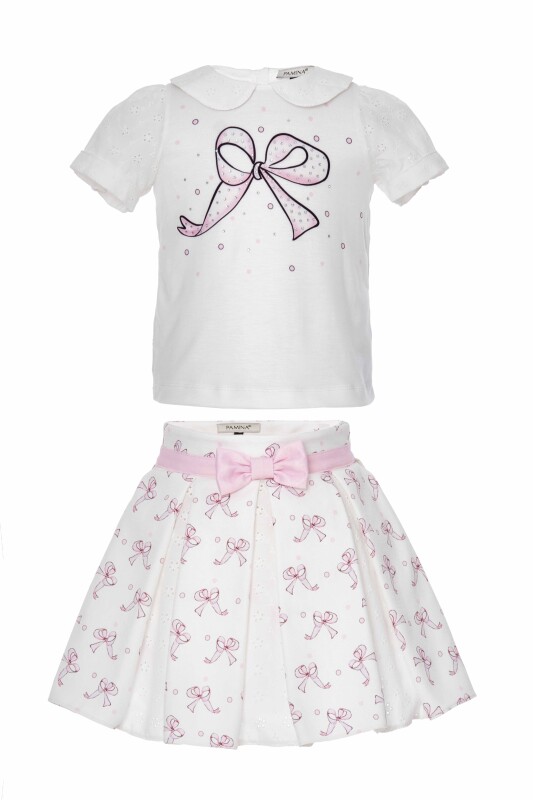Powder Baby Girl Tiny Bowknot Printed Brode Fabric Detailed Suit With Skirt 9-36 MONTH 310701CA 