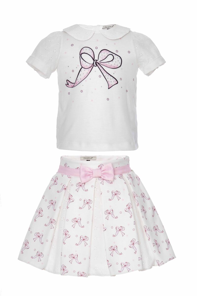 Powder Baby Girl Tiny Bowknot Printed Brode Fabric Detailed Suit With Skirt 9-36 MONTH 310701CA - 1
