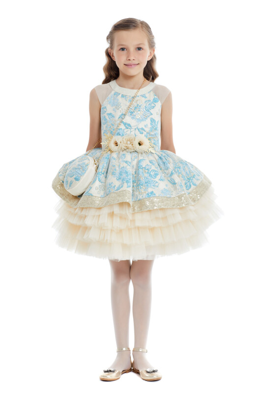 Blue Dress With Tulle Skirt 4-8 AGE 32001PR 
