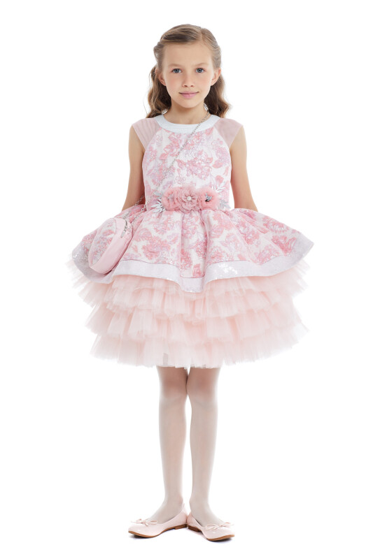 Coral Dress With Tulle Skirt 4-8 AGE 32001PR 