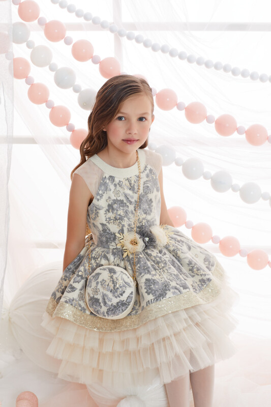 Antrasite Dress With Tulle Skirt 4-8 AGE 32001PR 