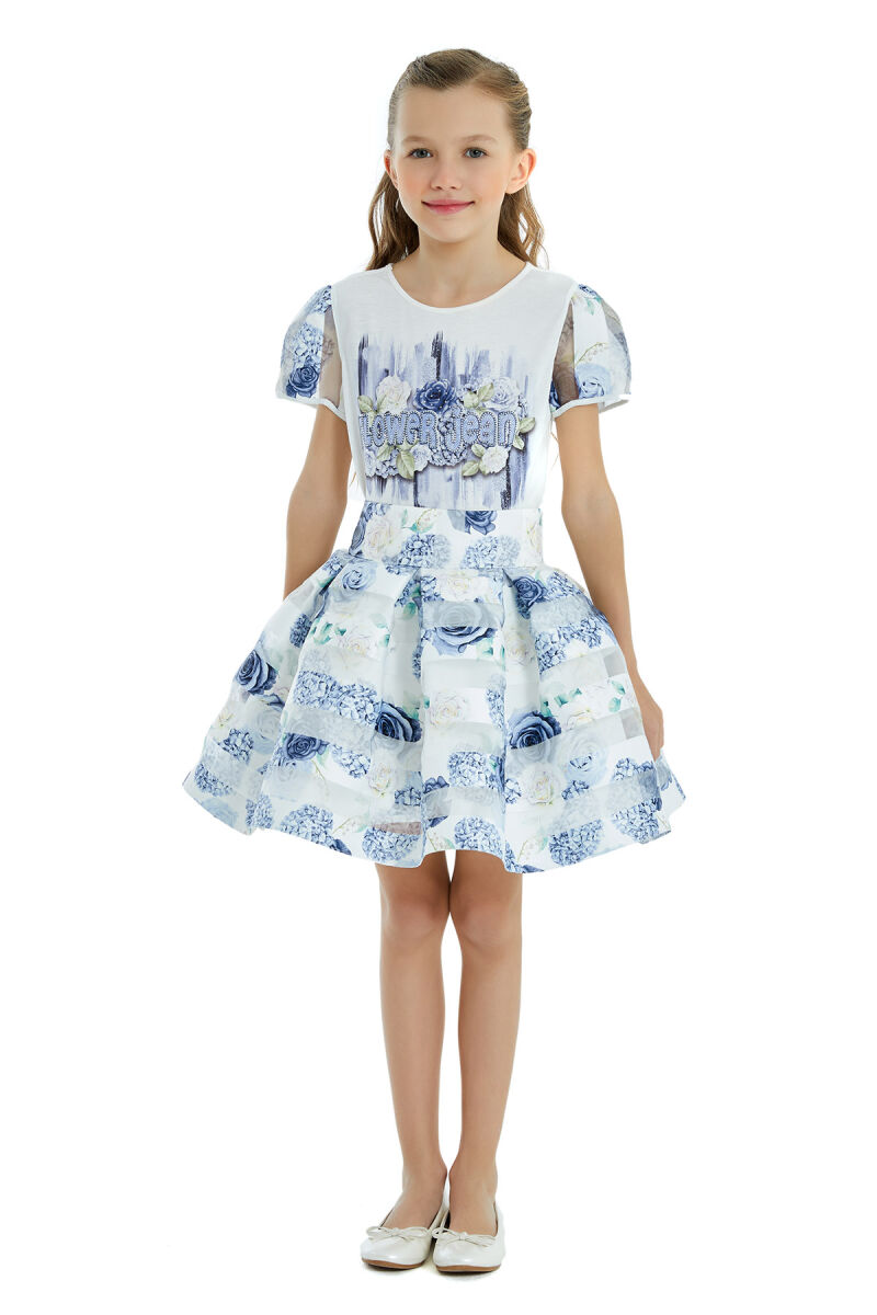 Blue Girl Floral Skirt T-shirt Suit 8-12 AGE 324204CA - 4