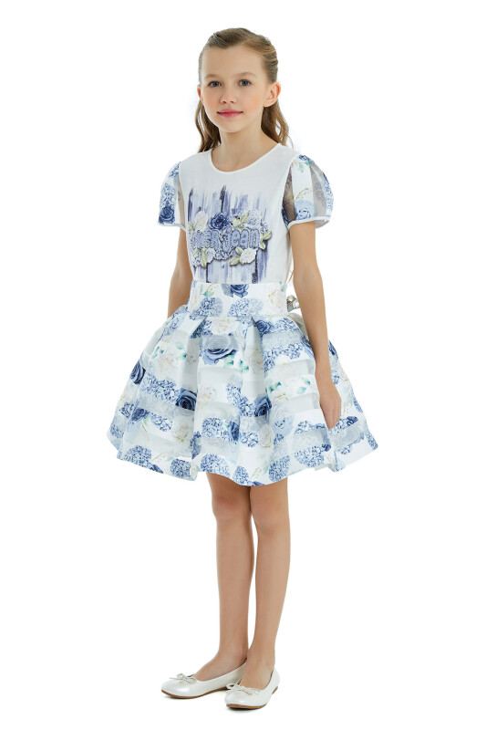 Blue Girl Floral Skirt T-shirt Suit 8-12 AGE 324204CA - 5