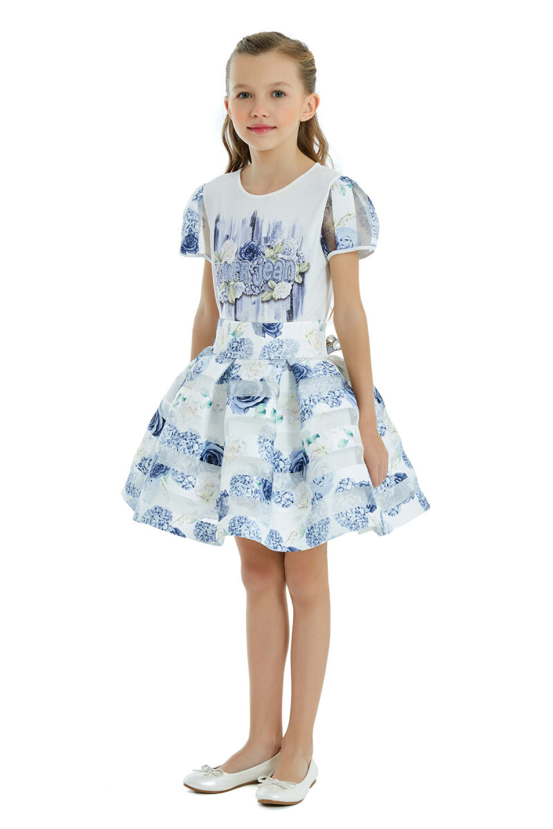 Blue Girl Floral Skirt T-shirt Suit 8-12 AGE 324204CA - 5