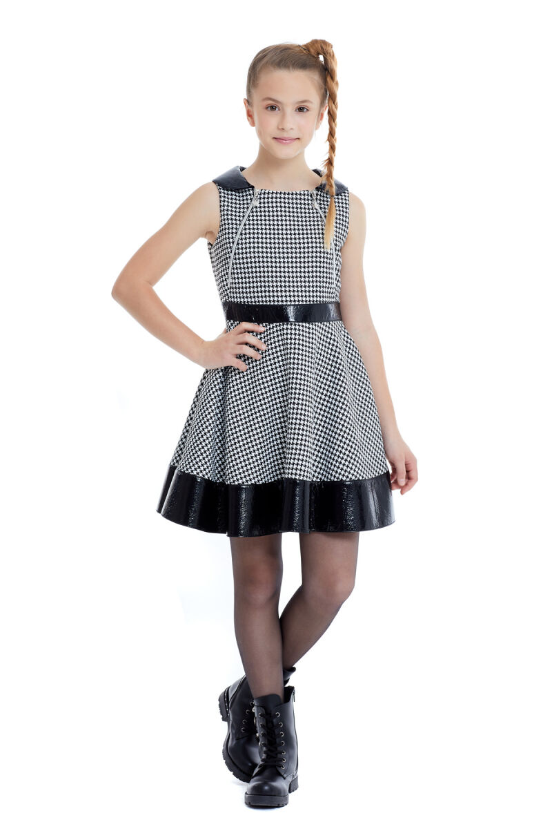 Black Girl Houndstooth Patterned Dress 8-12 AGE 321801CA - 3