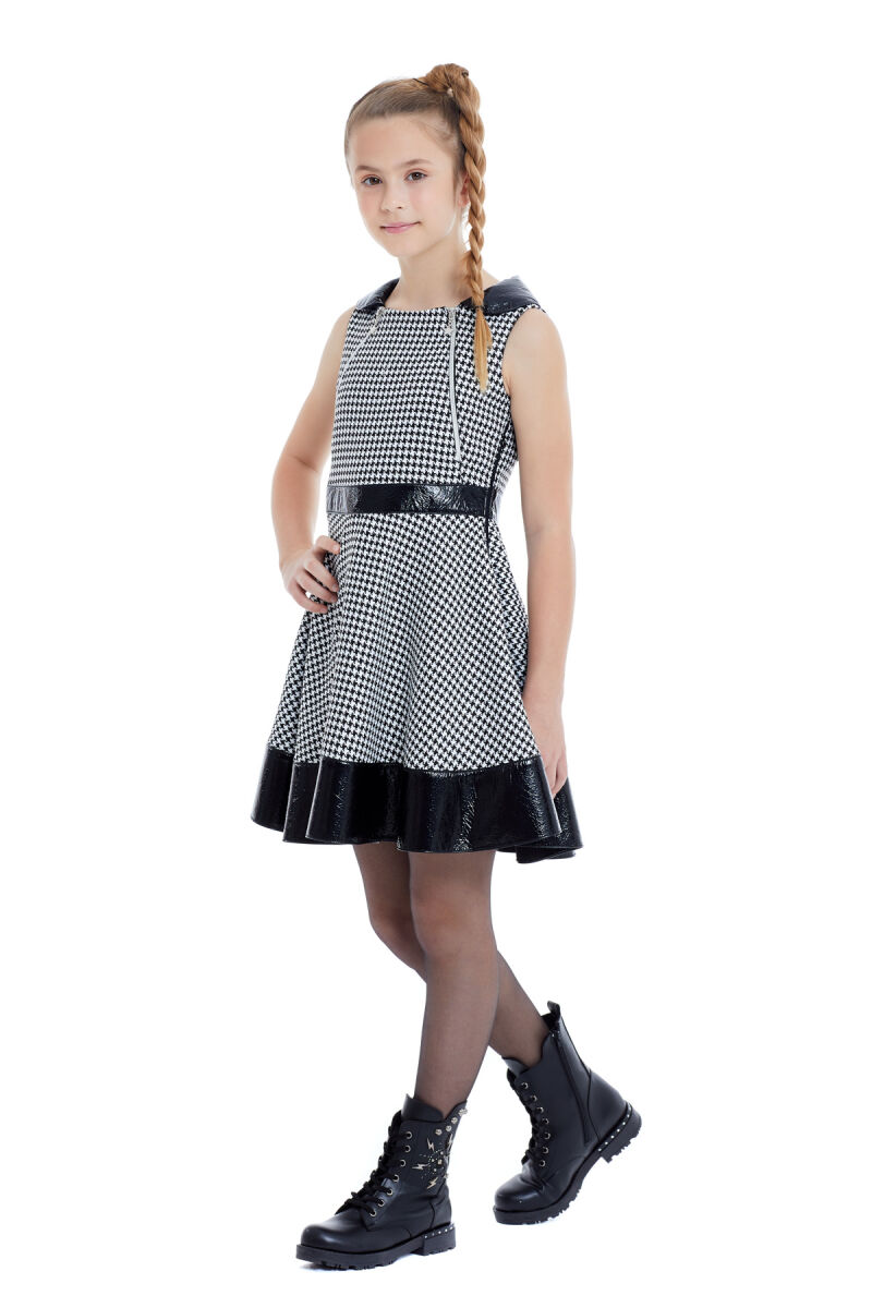 Black Girl Houndstooth Patterned Dress 8-12 AGE 321801CA - 4