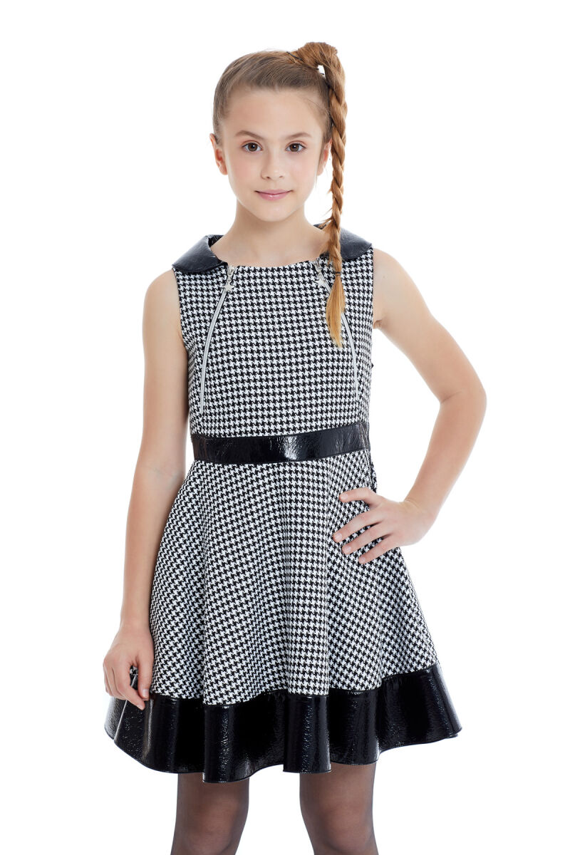 Black Girl Houndstooth Patterned Dress 8-12 AGE 321801CA - 5