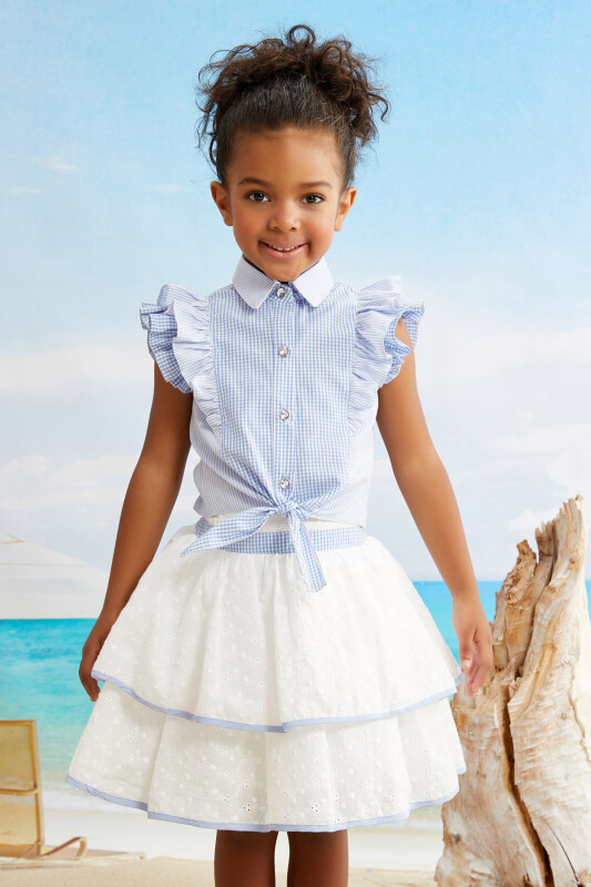 Blue Girl Gingham Skirt Shirt Suit 1-5 AGE 323002CA 