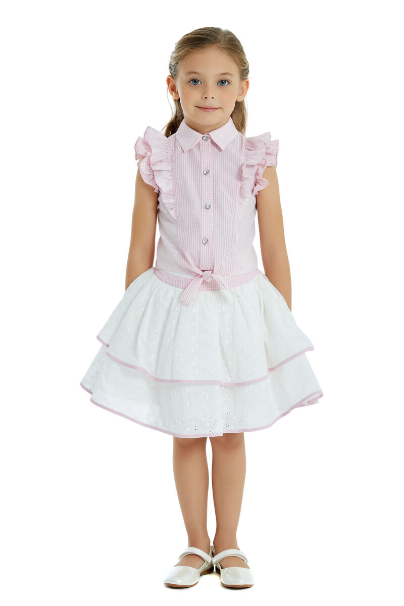 Pink Girl Gingham Skirt Shirt Suit 1-5 AGE 323002CA - 1