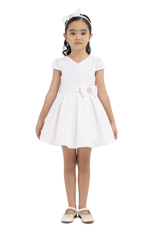 Ecru Double-breasted collared, dress for girls 6-18 MONTH 33185PR 