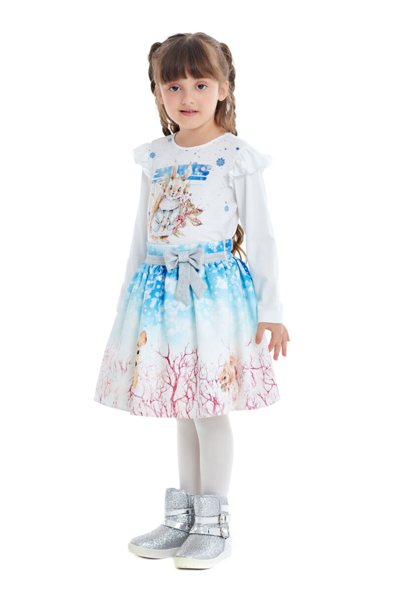 Blue Girl Suit With Printed Long Sleeved T-shirt and Skirt 1-5 AGE 320402CA - 5