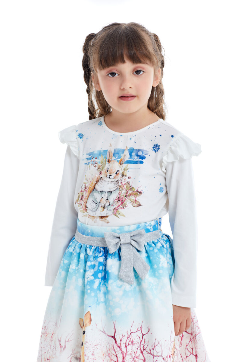 Blue Girl Suit With Printed Long Sleeved T-shirt and Skirt 1-5 AGE 320402CA - 6