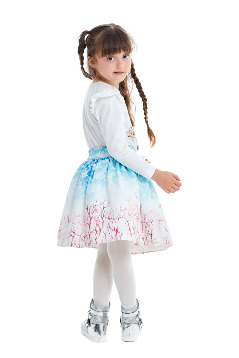 Blue Girl Suit With Printed Long Sleeved T-shirt and Skirt 1-5 AGE 320402CA - 7