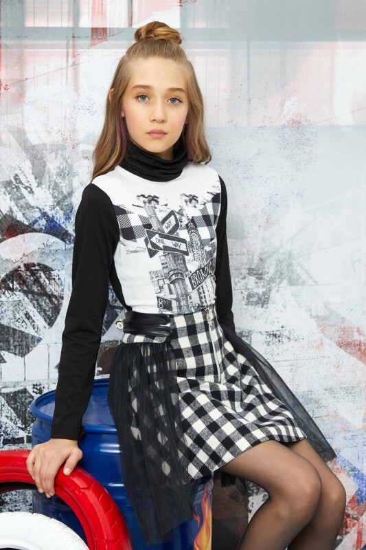Black Girl Suit With Long Sleeved T-shirt and Tulle Skirt 8-12 AGE 321705CA - 2