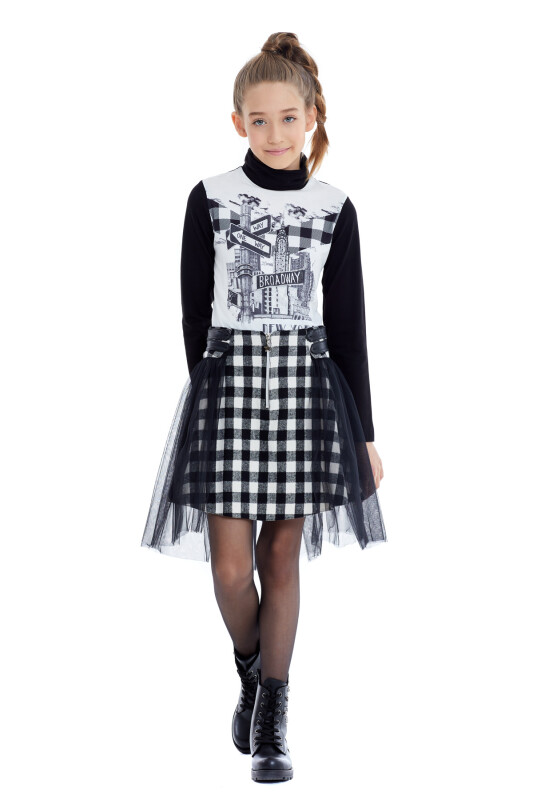 Black Girl Suit With Long Sleeved T-shirt and Tulle Skirt 8-12 AGE 321705CA - 5