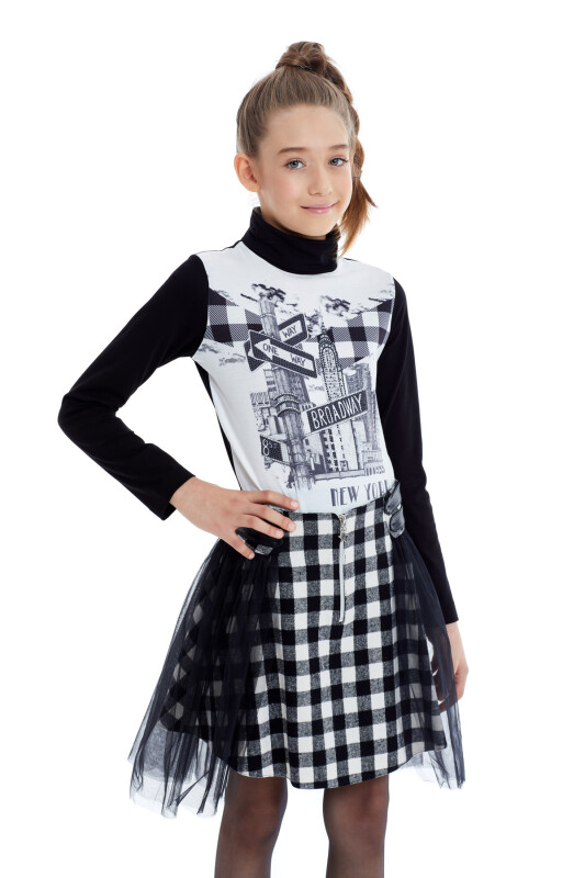 Black Girl Suit With Long Sleeved T-shirt and Tulle Skirt 8-12 AGE 321705CA - 7