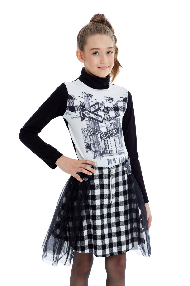 Black Girl Suit With Long Sleeved T-shirt and Tulle Skirt 8-12 AGE 321705CA - 7
