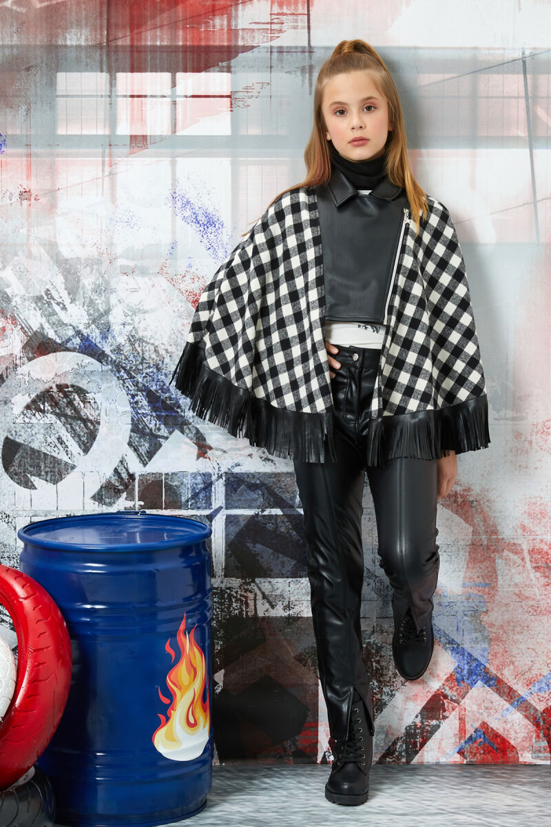 Black Girl Suit With Leather Trousers and Poncho 8-12 AGE 321701CA - 1