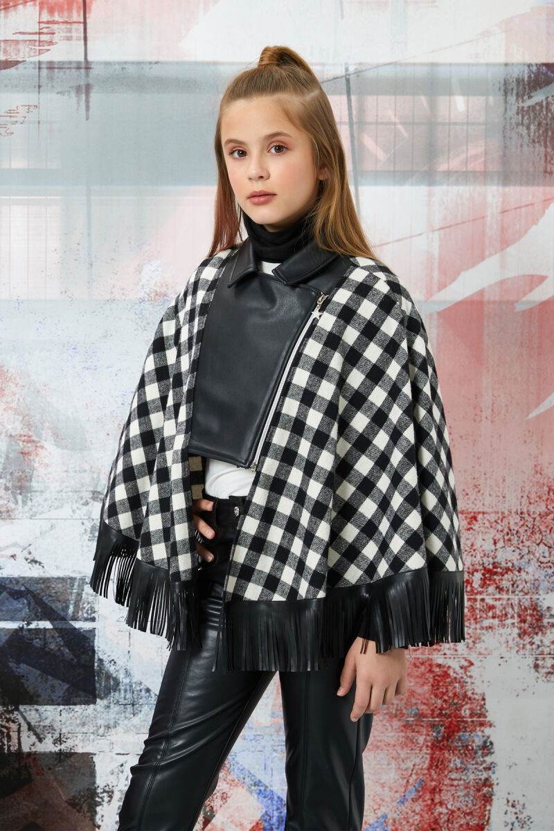 Black Girl Suit With Leather Trousers and Poncho 8-12 AGE 321701CA - 2