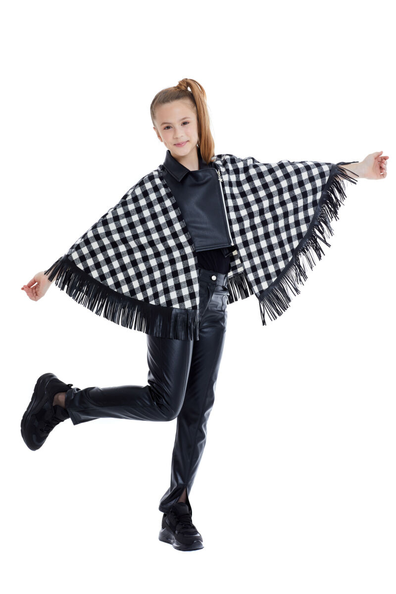 Black Girl Suit With Leather Trousers and Poncho 8-12 AGE 321701CA - 5