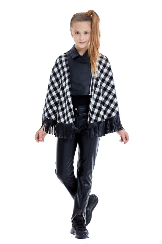 Black Girl Suit With Leather Trousers and Poncho 8-12 AGE 321701CA - 6