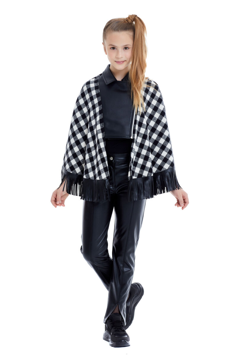 Black Girl Suit With Leather Trousers and Poncho 8-12 AGE 321701CA - 6