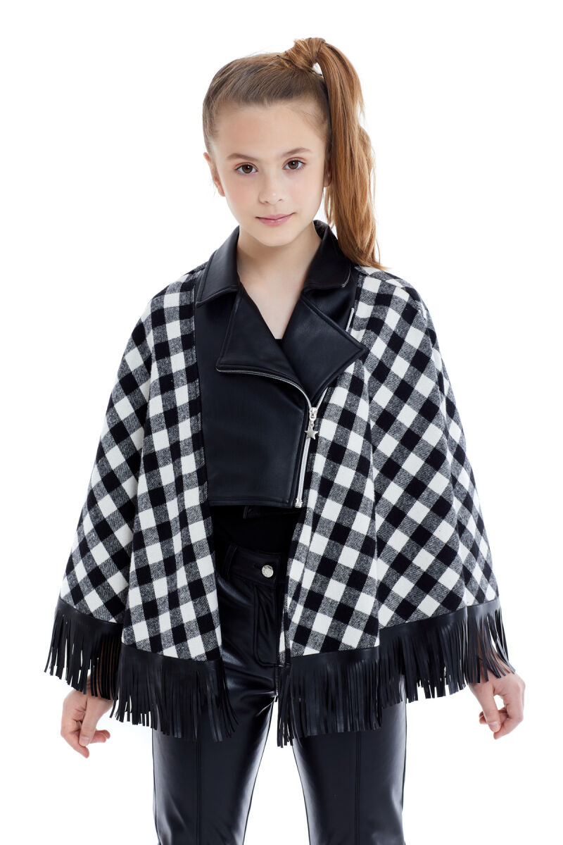 Black Girl Suit With Leather Trousers and Poncho 8-12 AGE 321701CA - 7