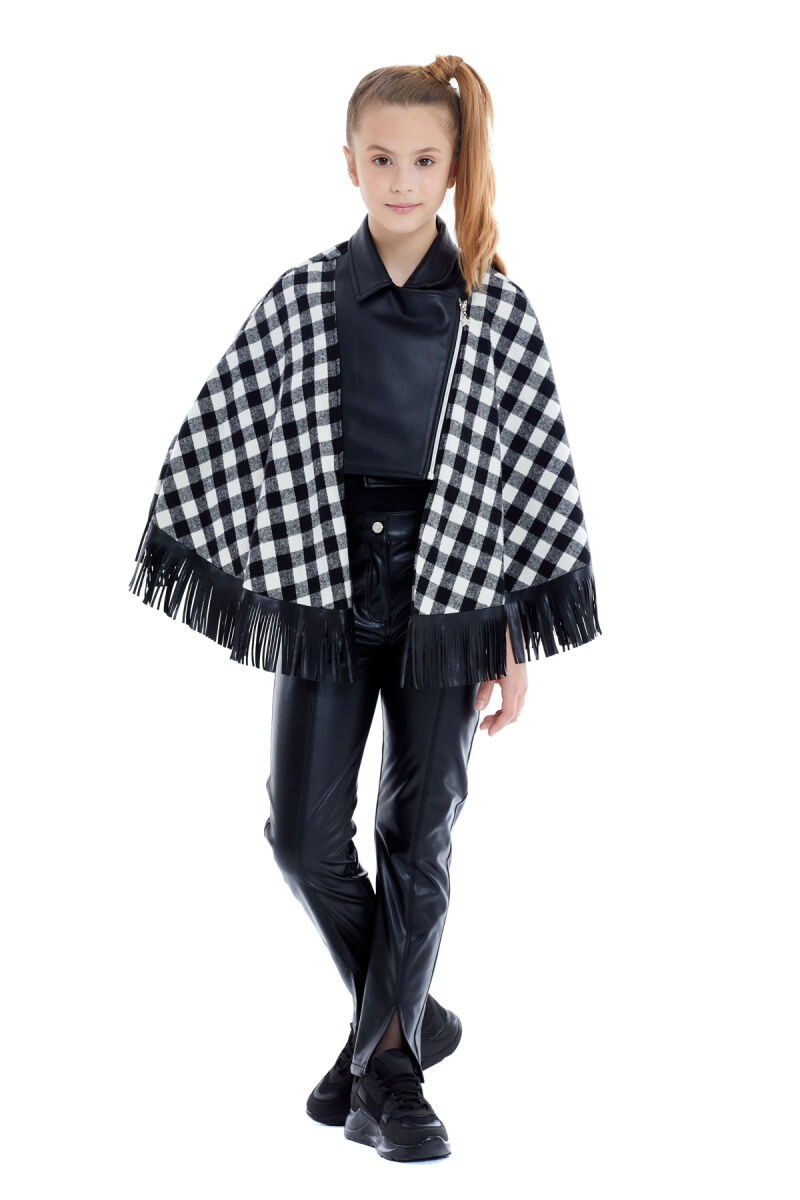 Black Girl Suit With Leather Trousers and Poncho 8-12 AGE 321701CA - 8