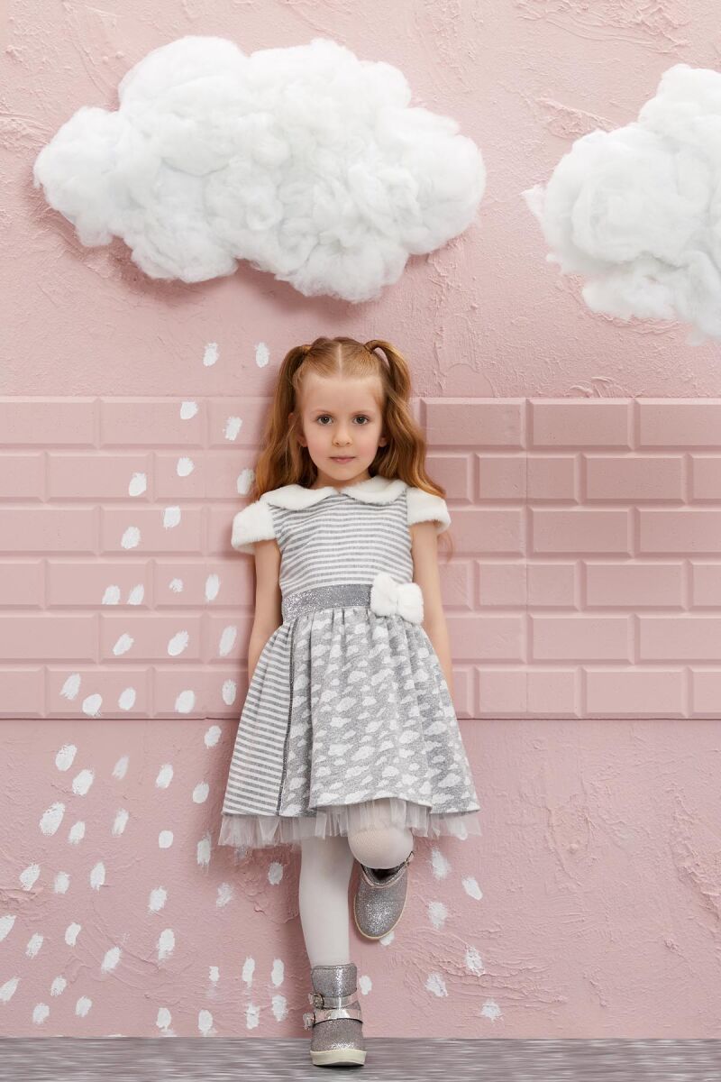 Grey Girl Fur Detailed Baby Collar Dress 1-5 AGE 320303CA - 2