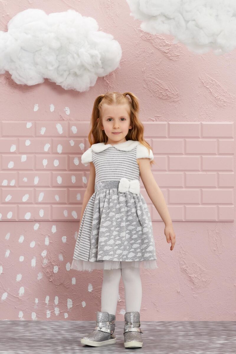 Grey Girl Fur Detailed Baby Collar Dress 1-5 AGE 320303CA - 3