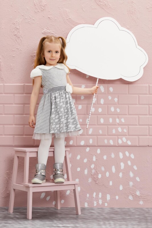 Grey Girl Fur Detailed Baby Collar Dress 1-5 AGE 320303CA - 4