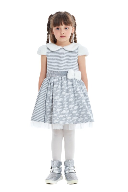 Grey Girl Fur Detailed Baby Collar Dress 1-5 AGE 320303CA - 5