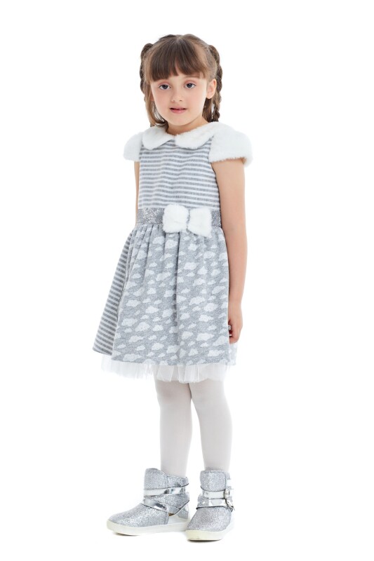 Grey Girl Fur Detailed Baby Collar Dress 1-5 AGE 320303CA - 6