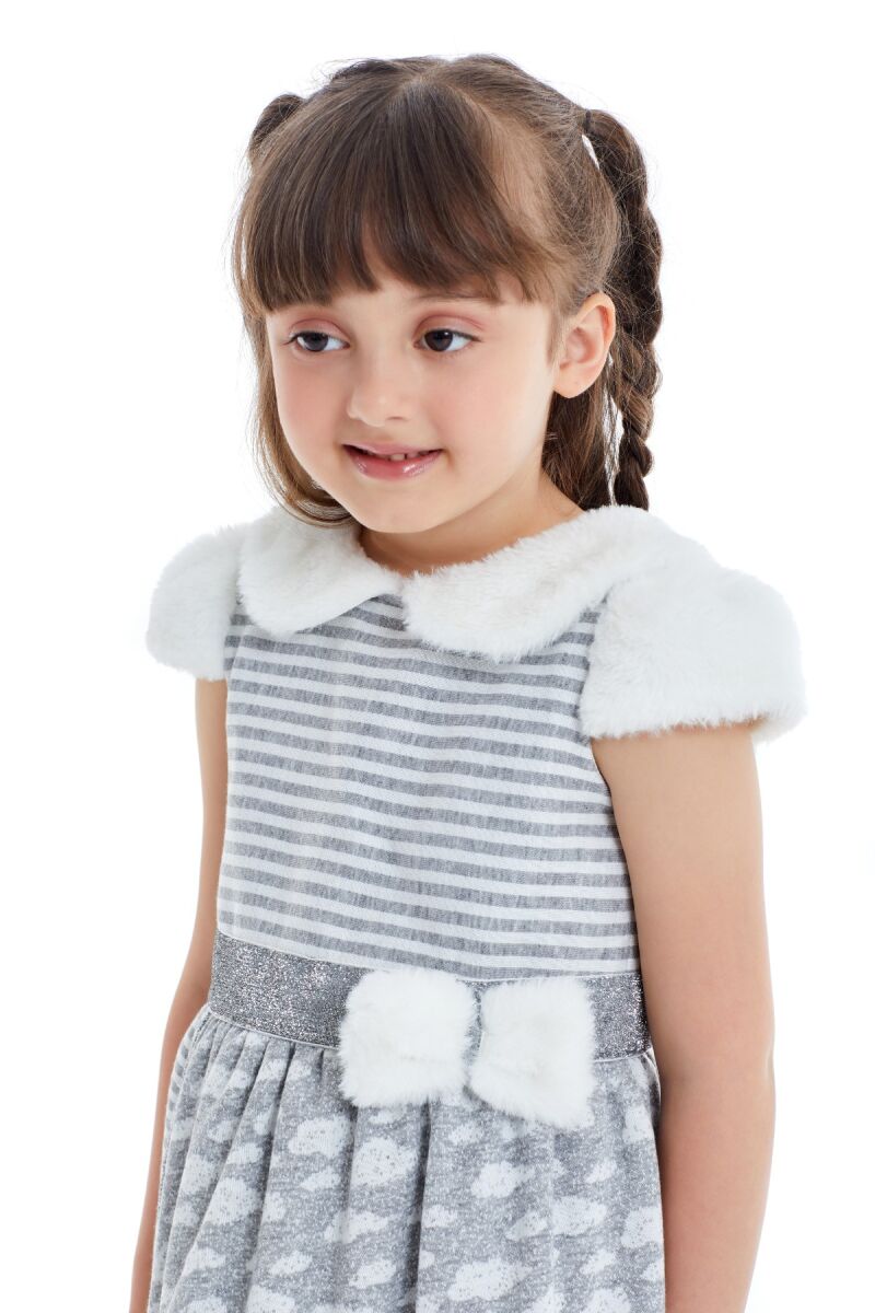 Grey Girl Fur Detailed Baby Collar Dress 1-5 AGE 320303CA - 7