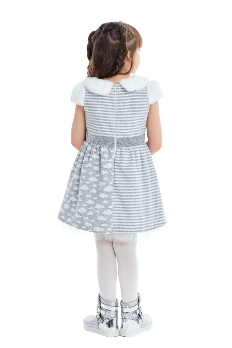 Grey Girl Fur Detailed Baby Collar Dress 1-5 AGE 320303CA - 8