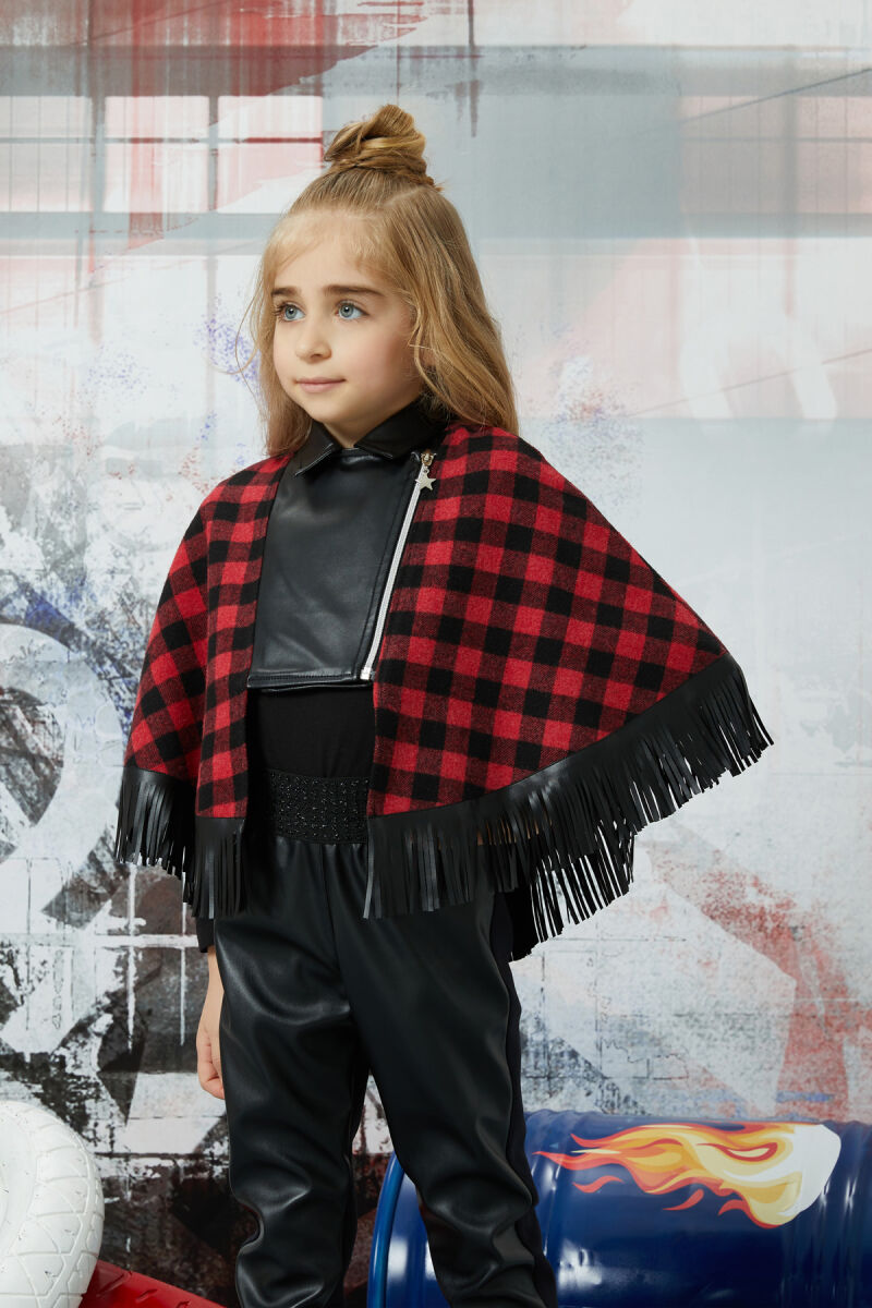 Red Girl Suit With Leather Trousers and Poncho 4-8 AGE 320603CA - 2