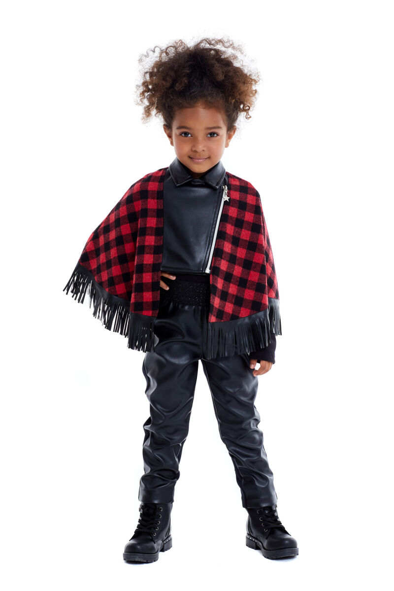 Red Girl Suit With Leather Trousers and Poncho 4-8 AGE 320603CA - 5