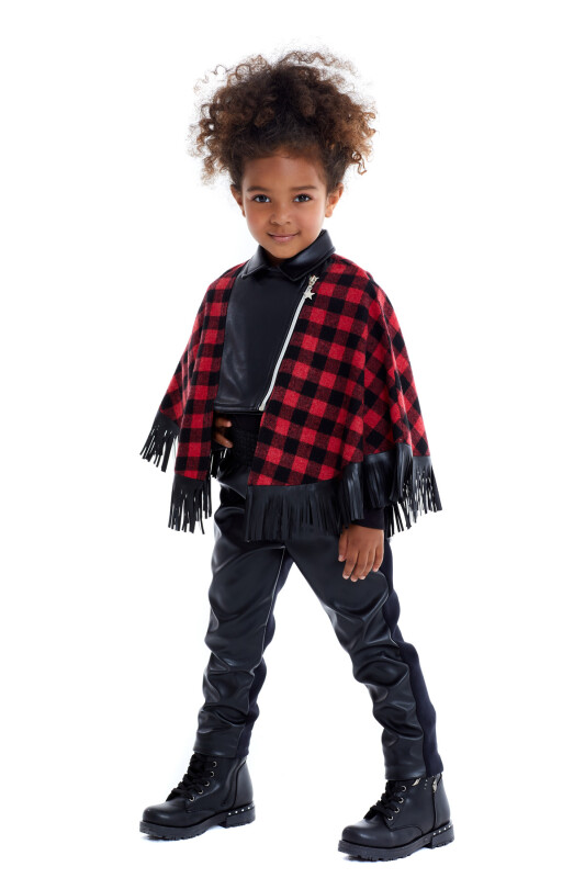 Red Girl Suit With Leather Trousers and Poncho 4-8 AGE 320603CA - 6