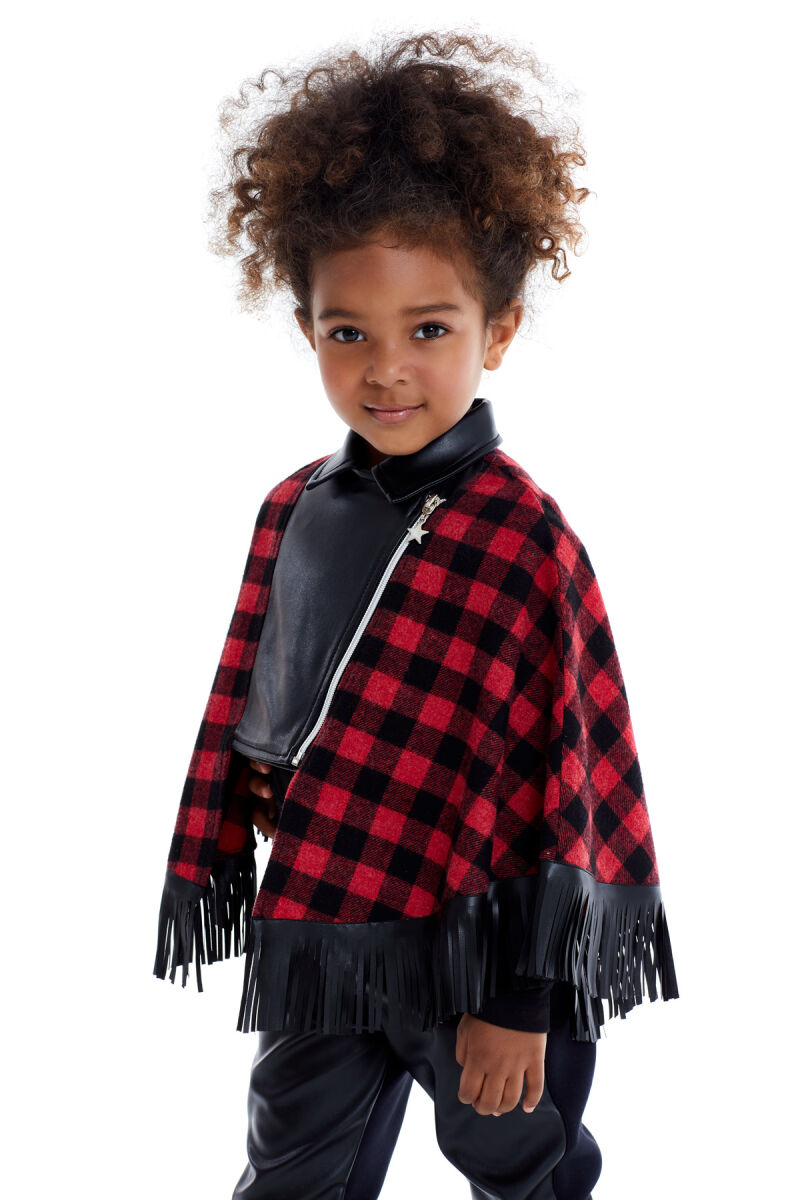 Red Girl Suit With Leather Trousers and Poncho 4-8 AGE 320603CA - 7