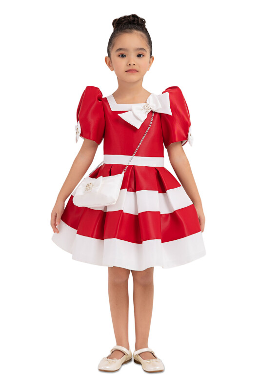 Red Balloon-Sleeved Dress for Girls 2-6 AGE 33174PR 